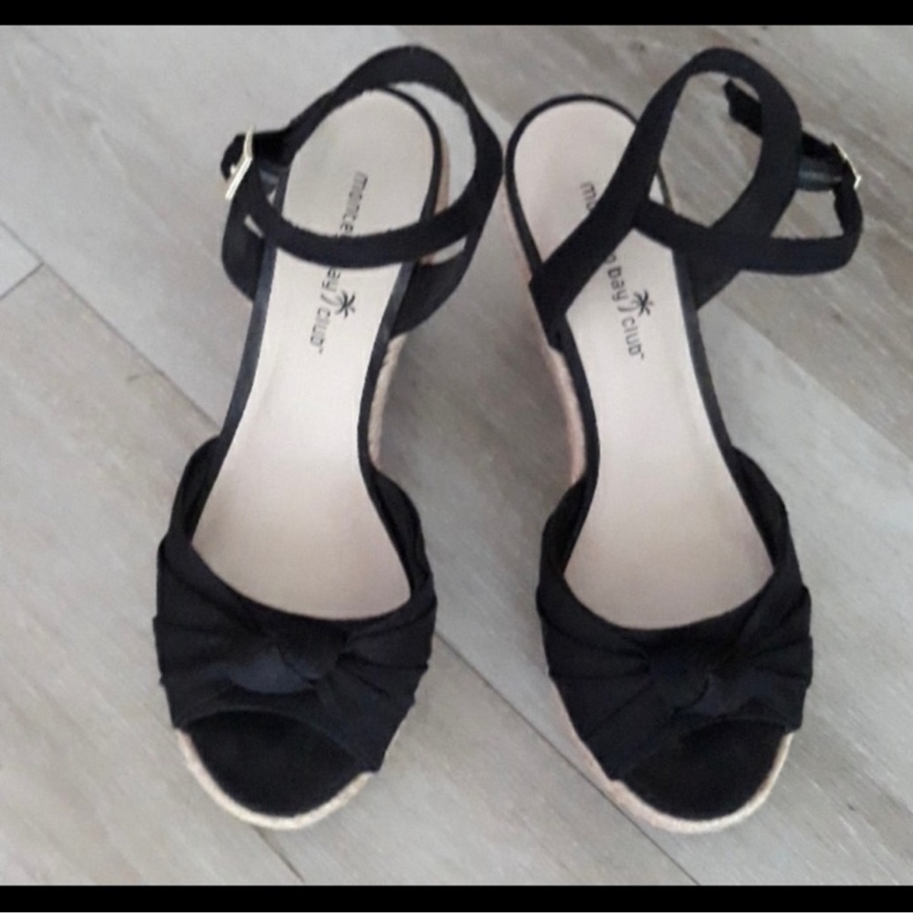 Montego Bay Club Black Knot Wedge Sandals with Ankle Strap